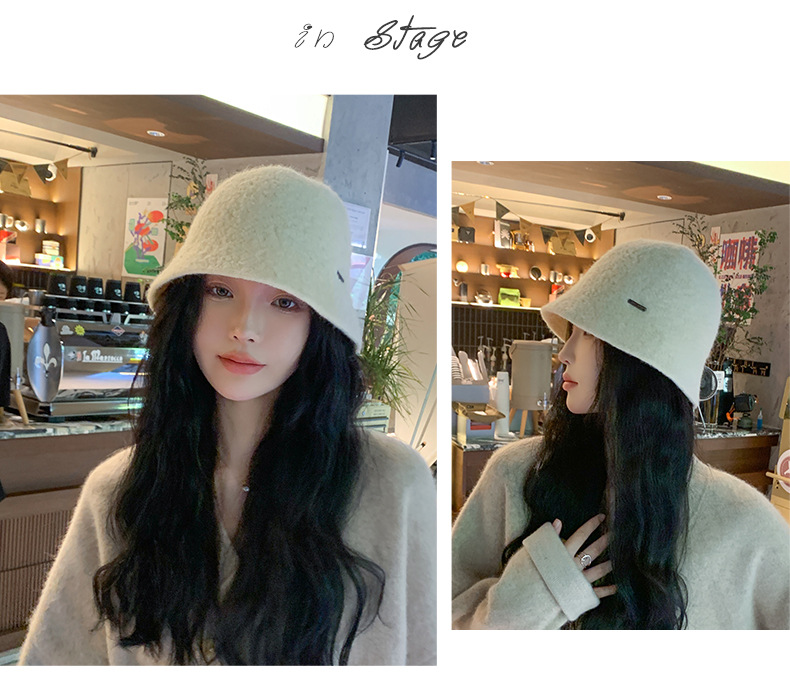 New Autumn and Winter Solid Color Wool Bucket Hat for Women's Outdoor Leisure Travel Korean Edition Showcase Face Small_voghion.com