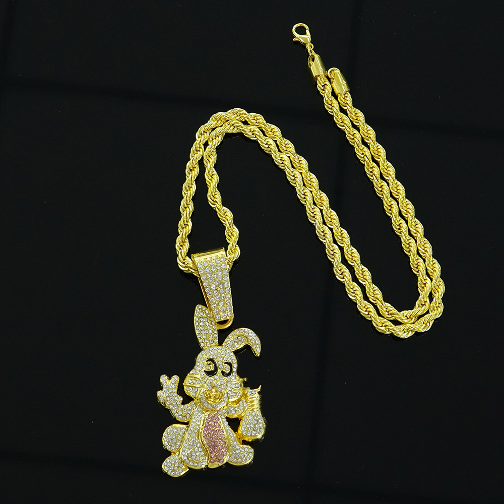 Hip-Hop estilo personalidad diamantes goteo de aceite dibujos animados colgante conejo collar cadena cubana accesorios de moda moda collar