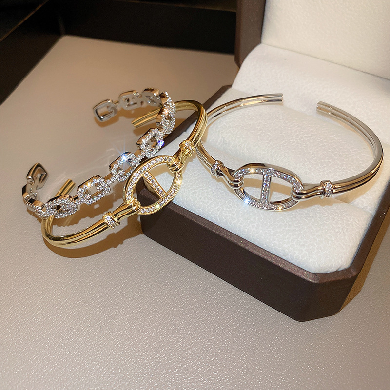 Daily Occasion Fashion Solid Color Copper Zircon Bangle In Bulk