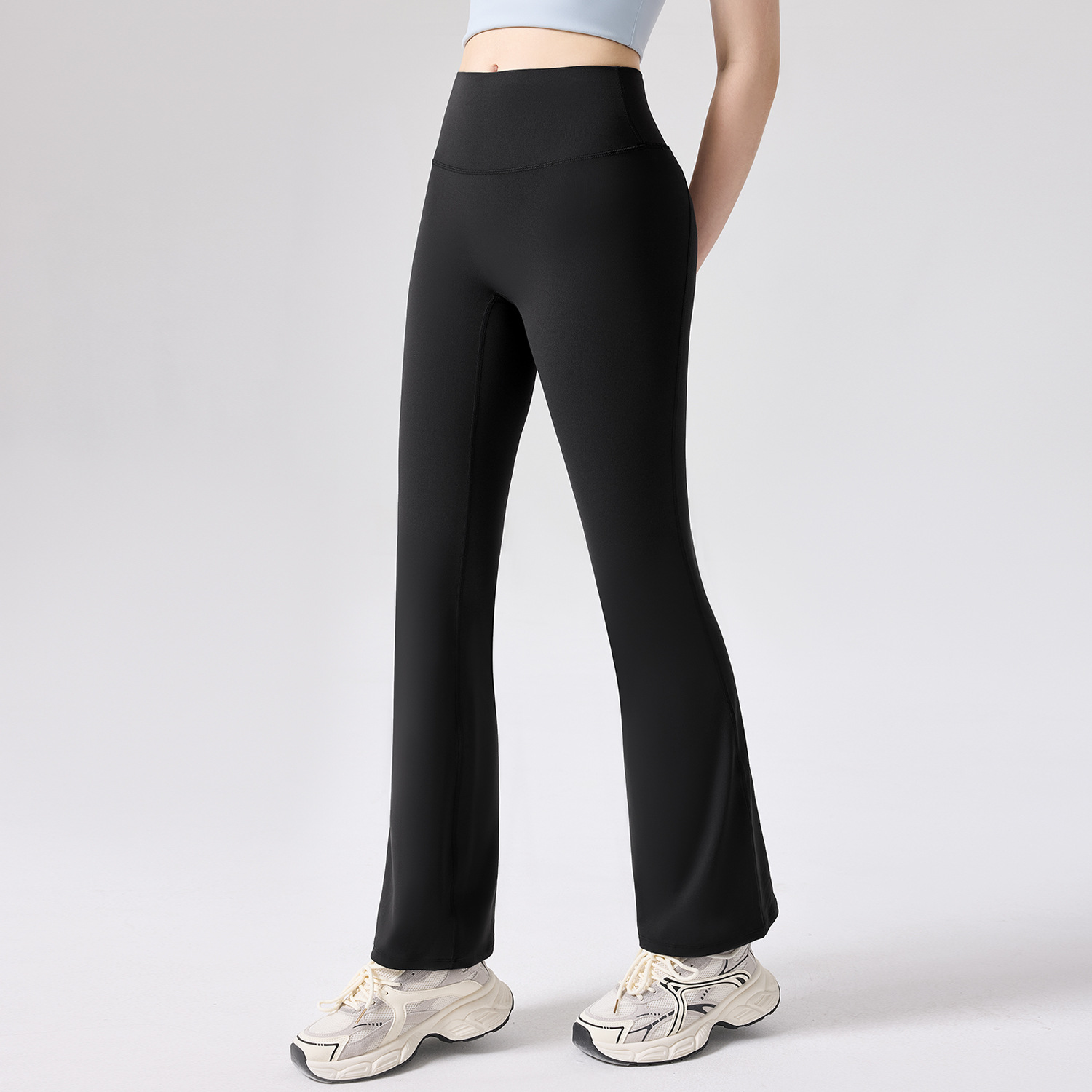 N66 clase Laica desnuda sensación de yoga pantalones de campana con etiqueta de suspensión de cintura alta caderas pantalones deportivos de gimnasio pantalones de piernas de melonía