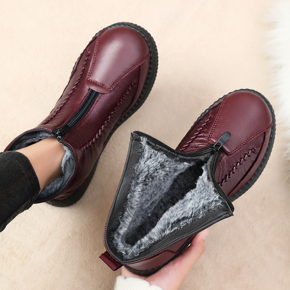 Zapatos de mujer de invierno, zapatos de algodón de madres de mediana edad, botas de nieve calientes, zapatos antideslizantes para personas mayores