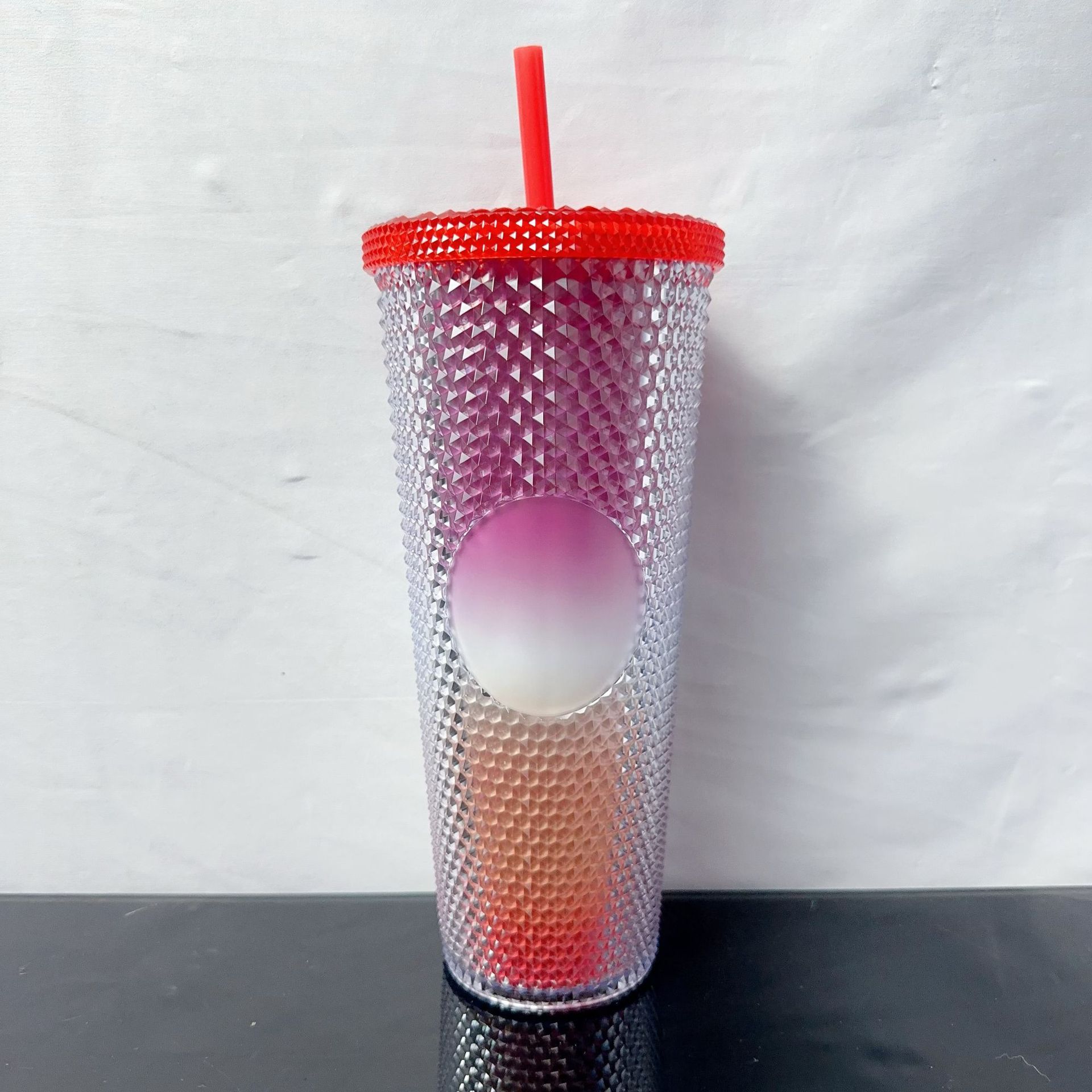 Taza de Plástico de Doble Capa 710ml, con Sorbete, Diseño Diamante/Durian, Transfronteriza