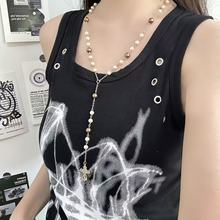 欧美跨境时尚新款珍珠十字架项链个性设计y形流苏叠戴锁骨链项饰