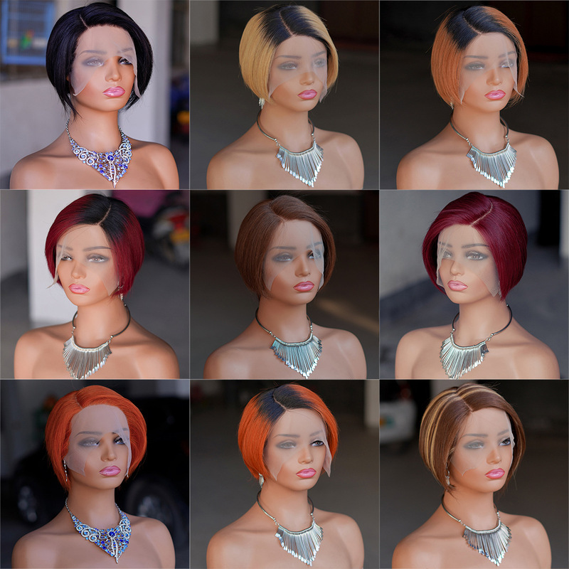 Pixie Cut Wigs Short Headgear Multi-Color T-Shaped Lace Wig Human Hair Cutting Stock Pixie Cut Wigs Short Headgear Multi-Color T-Shaped Lace Wig Human Hair Cutting Stock