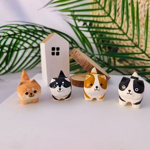 New cute cartoon dog Akita dog black Shiba Inu handmade wood carving small ornaments creative mini birthday gift