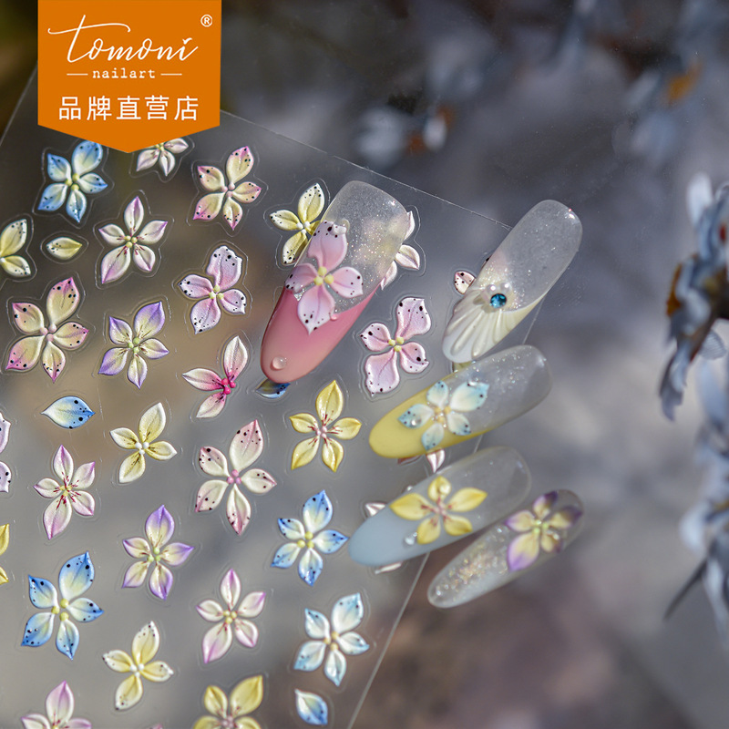 Tomoni Embossed Nail Art Stickers Hand-Painted Summer Vacation Style Flower Nail Stickers Mobile Phone Case Notebook Decoration Stickers
