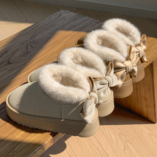 Women's Thick Sole Cotton Slippers with Full Coverage Heel, Winter Outdoor Wear Warm Fashion Anti-Slip Fleece Indoor Home Postpartum Cotton Shoes