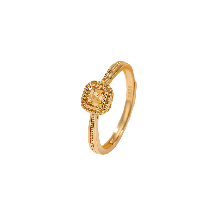 Nhẫn bạc S925 mạ vàng đính đá cubic zirconia hình vuông phong cách thời trang — Loại bạc