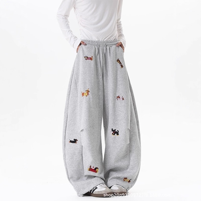 Cross-Border Export American Retro Embroidered Puppy Scimitar Sweatpants for Men and Women in Autumn and Winter Versatile Sports Loose Casual Pants