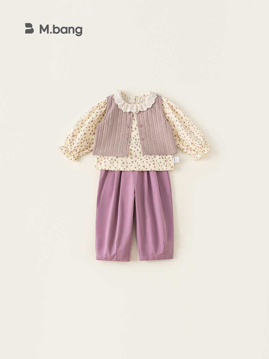 Yoobao ropa infantil niñas trajes de otoño 2026 nuevo chaleco de mangas largas camisa de encaje base pantalones casuales de tres piezas