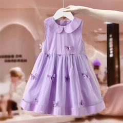 Summer Leisure Dress for Girls 2024 New Arrival Embroidered Princess Dress for Children Korean Style Loose Medium to Large Child Dress