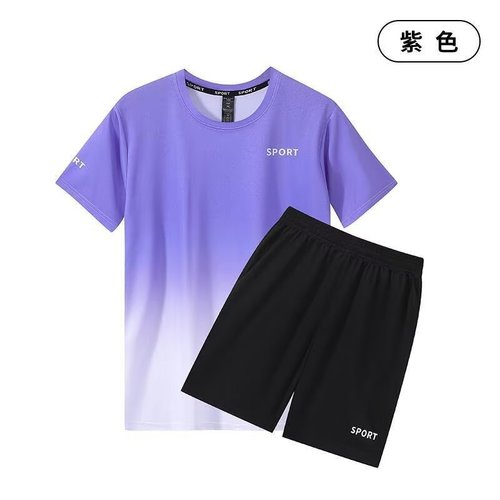 Couple Fashion Personal Gradient Color Sports Short Sleeve Shorts Set Summer Quick Dry Running Fitness Tennis Set