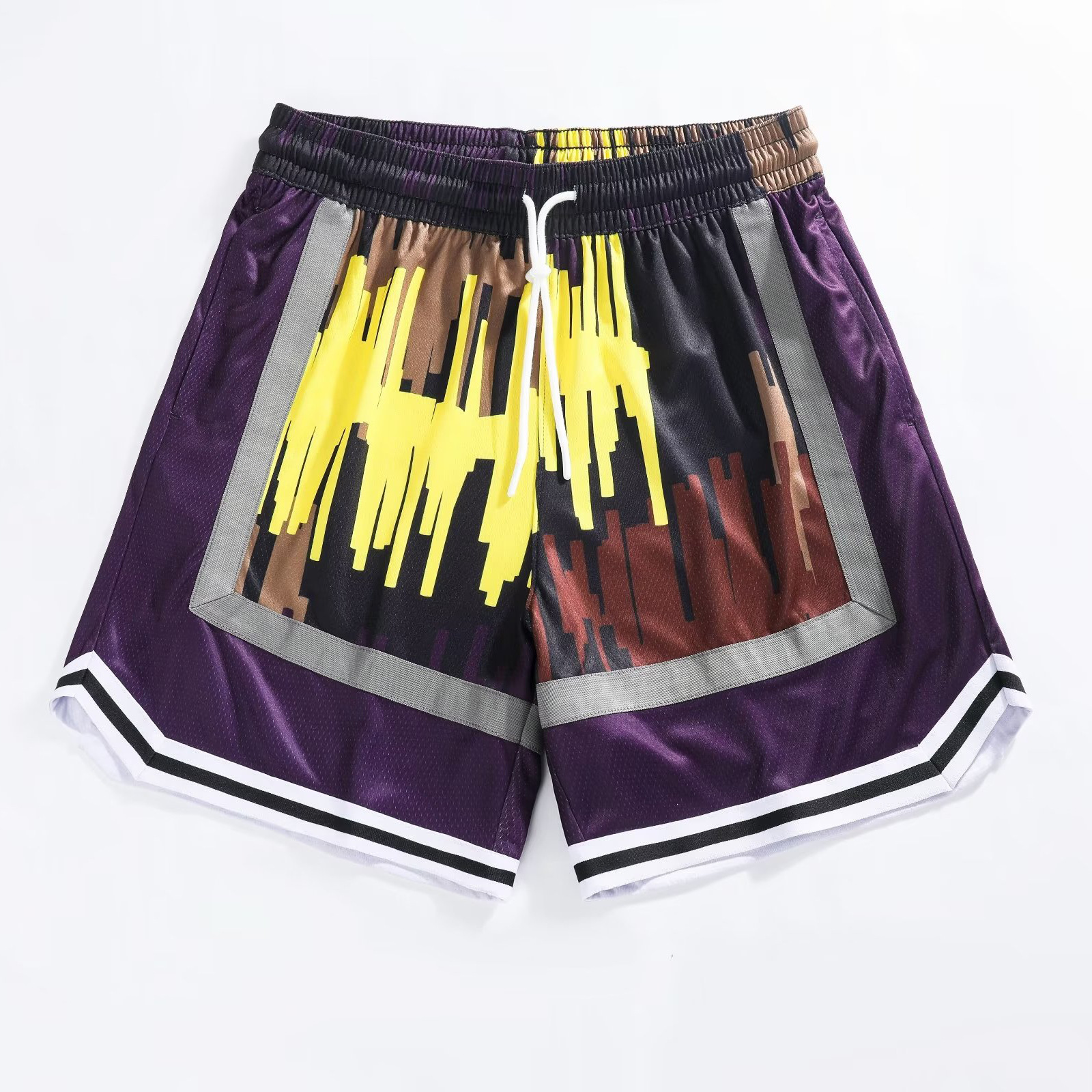 American Basketball Sports Shorts with Double Layer Mesh City Tone Daily Casual Summer Breathable Versatile Capris_voghion.com