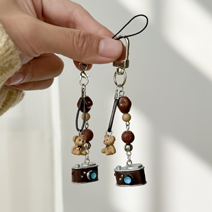 Point color original retro camera beaded mobile phone chain creative bag hanging key chain bear ccd hanging chain accessories