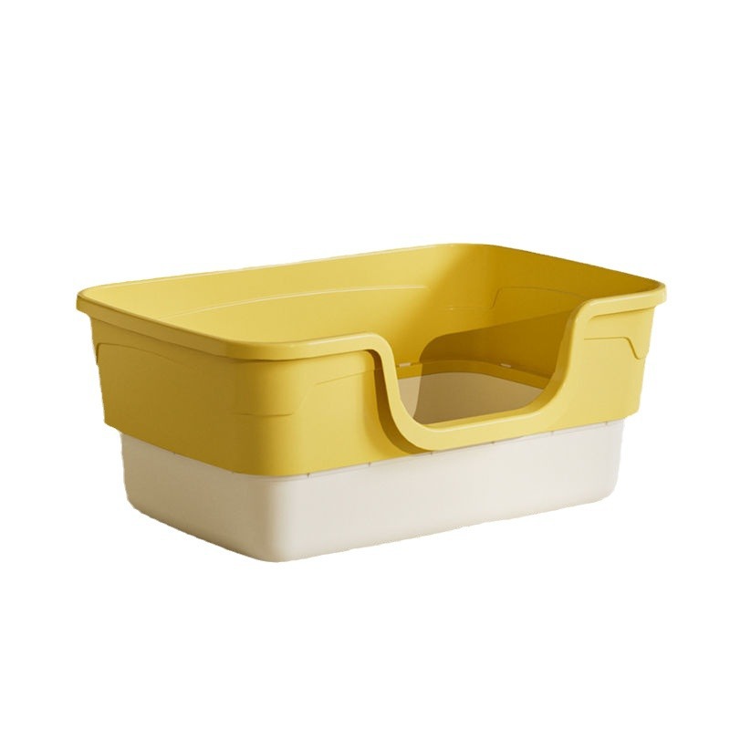 Bañera, caja de arena, gran altura, semicerrado, engrosado, anti-salpicaduras, lavabo de arena abierto, inodoro para gatos enorme de doble color