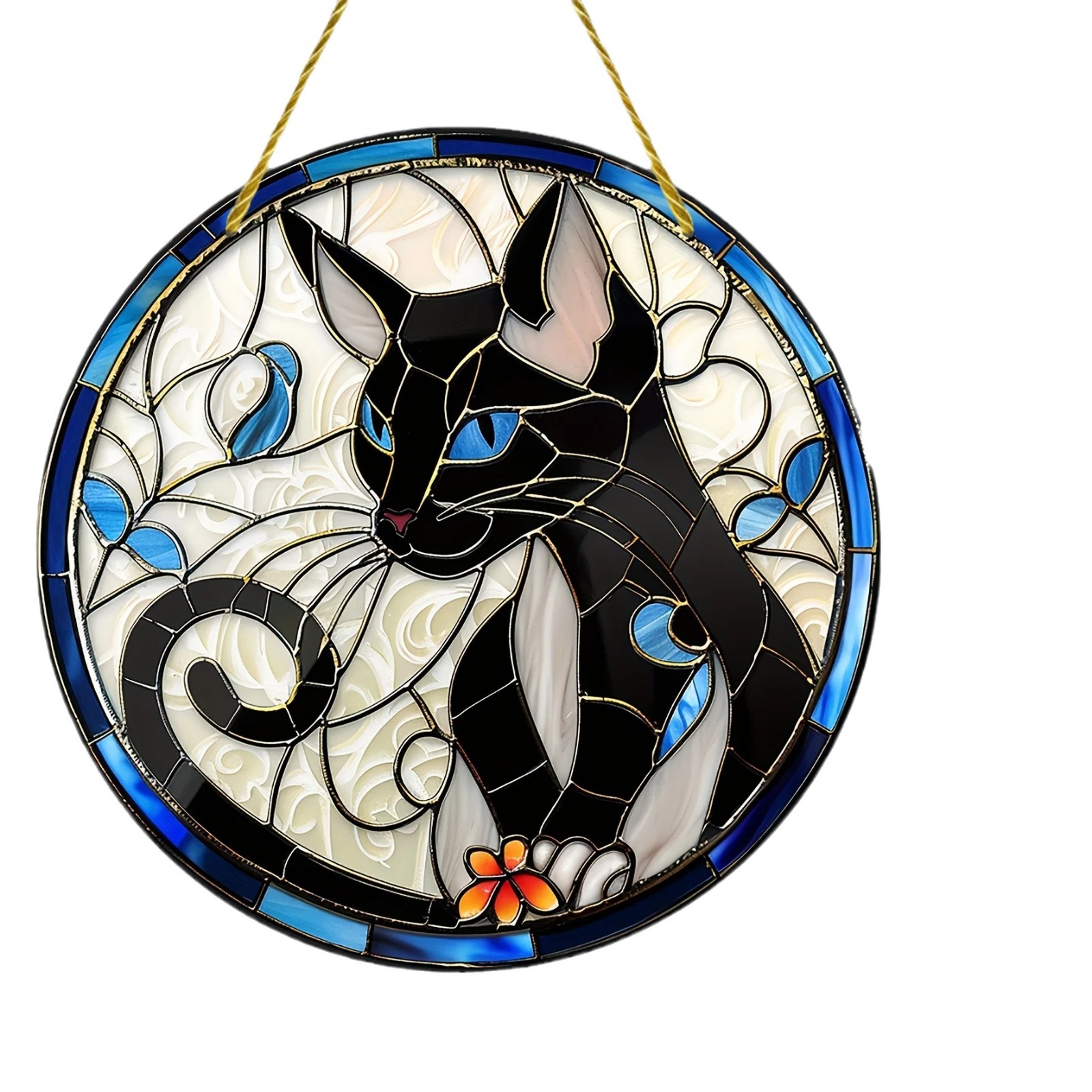 Acrílico Siamese Gato Negro Sol Captura Disco Animal Creativo Colores Vivientes Colgante de Ventana de Pared