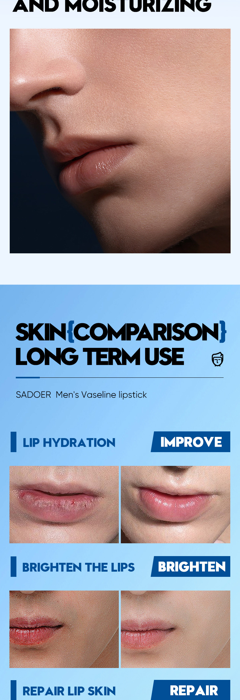 SADOER Alle Herre Squash Grass Carp Vaseline Læbestift Forbedrer Tør Hudplejeprodukter i Efterår og Vinter_voghion.com