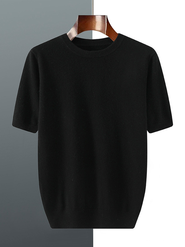Round Neck Simple Short-Sleeved Knitwear for Men, Autumn and Winter Work Clothing, Textured Business Casual Tops, Thin T-Shirts Round Neck Simple Short-Sleeved Knitwear for Men, Autumn and Winter Work Clothing, Textured Business Casual Tops, Thin T-Shirts