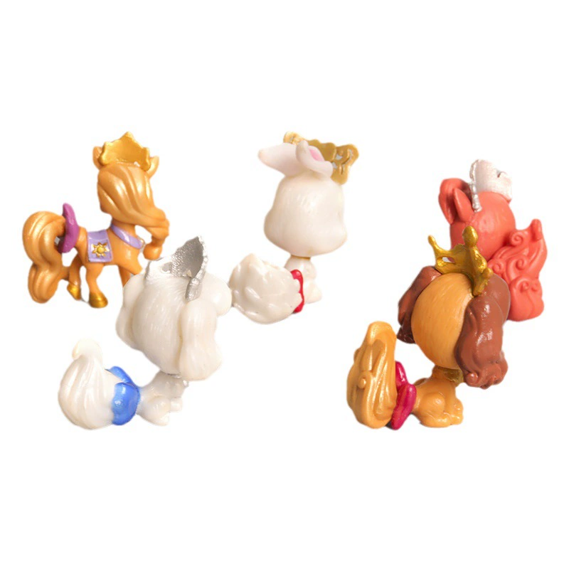 Мини-фигурка 5 штук — мультяшные животные-куклы (пони, кролик, лиса, енот), коллекционная игрушечная тарелка