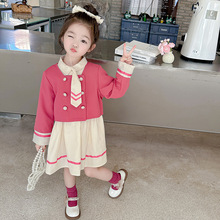 女童连衣裙2024新款儿童春装洋气时髦学院风套装女宝宝韩版公主裙