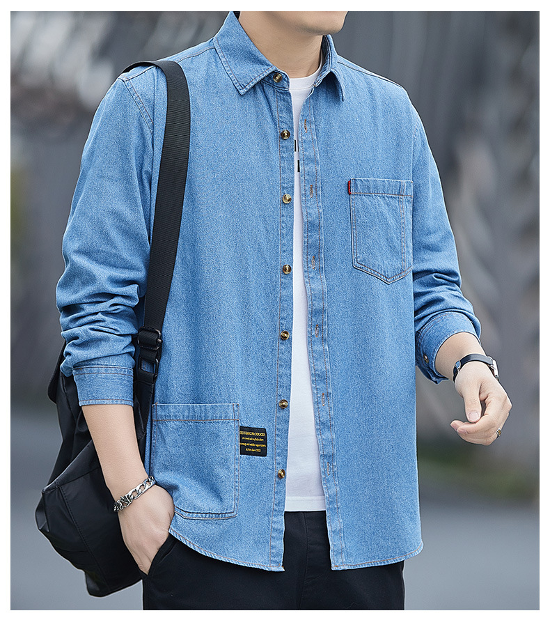 Herren Denim Hemdjacke Aus Baumwolle Für Frühling Und Herbst_voghion.com