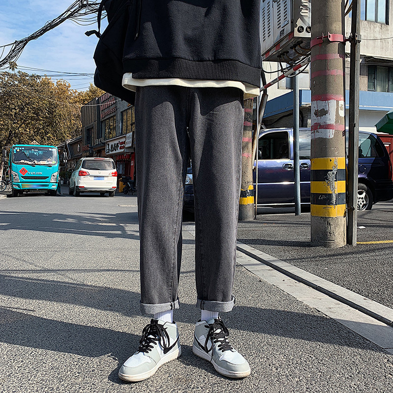 Spring and Autumn Bf Harajuku Style Straight-Leg Jeans for Men, Korean Fashion Trendy Drapey Long Pants, Trendy Brand Versatile Loose Wide-Leg Pants