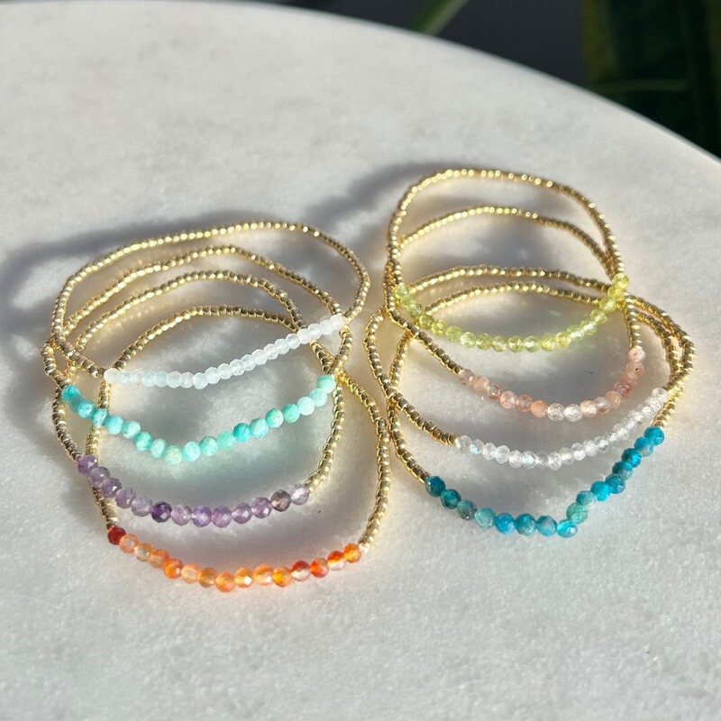 2024 Cross-Border New Style Small Gold Bead Natural Stone Crystal Micro Beaded Bracelet with a Simple Design