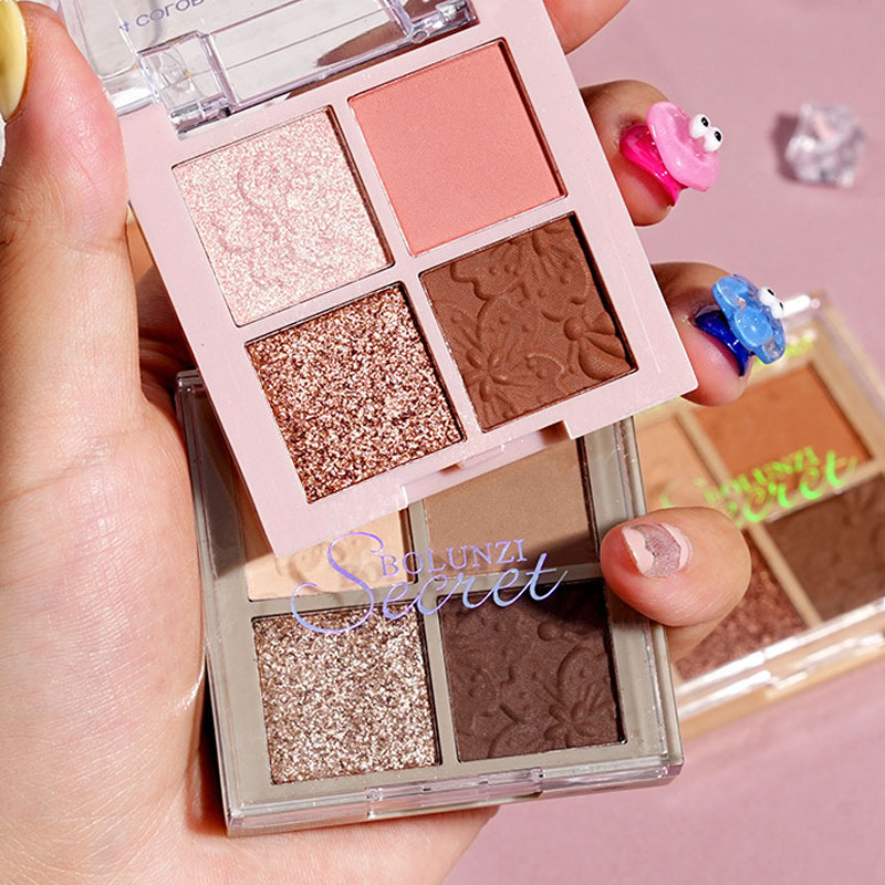 Sombra de ojos transparente de cuatro colores de celebridades de Internet, mate nacarado, fino destello de tierra, té de leche, impermeable, paleta de sombras de ojos con lentejuelas de 4 colores al por mayor