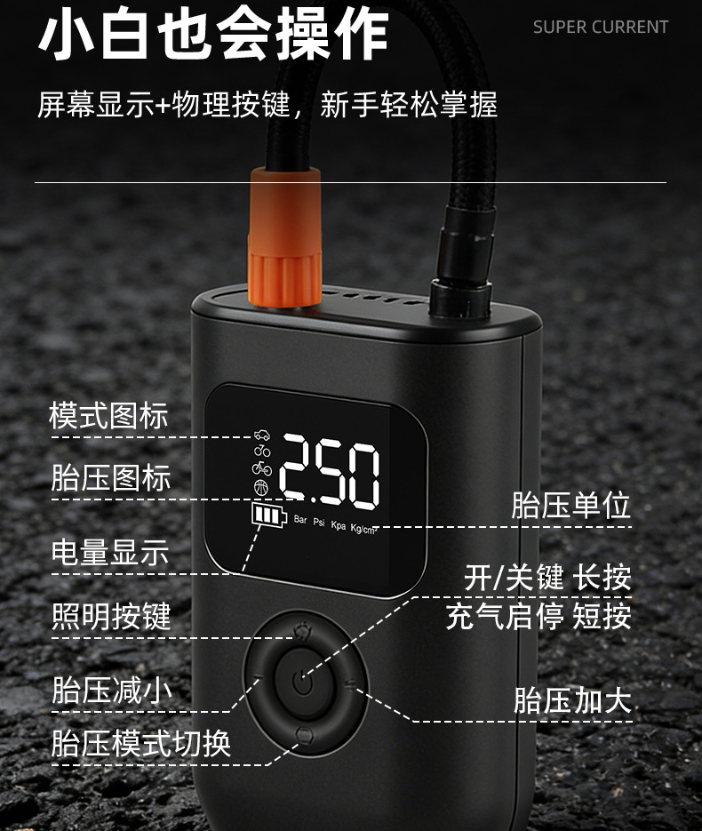 Car Air Pump Portable Smart Wireless Digital Display Air Pump Electric Car Tire Inflator Car Air Pump