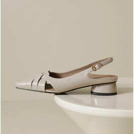 2025年新款外贸一字扣粗跟单鞋女低跟浅口女气质高跟鞋跨境