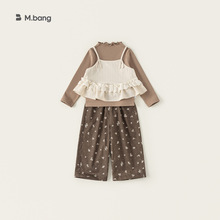 邦选童装儿童套装花边纯色吊带木耳边打底衫碎花休闲裤女童三件套