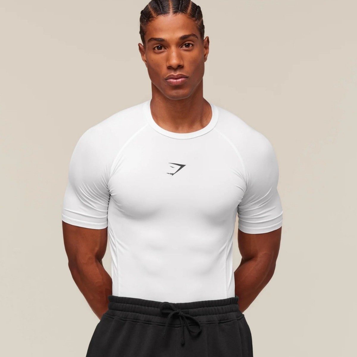 Gymshark Men's Sports Fitness Short-Sleeved Basketball Running Printed Stretch Training Sports Tight-Fitting T-Shirt