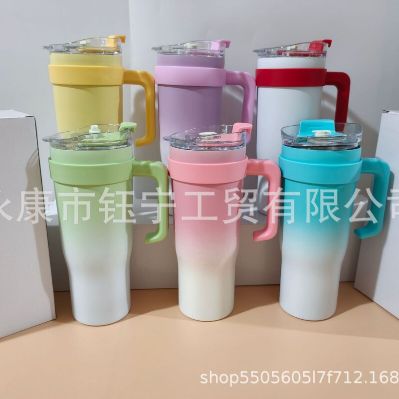 Cross-border giant gradient 40oz ice tumbler, outdoor portable car cup with handle, insulated car cup, water cup Cross-border giant gradient 40oz ice tumbler, outdoor portable car cup with handle, insulated car cup, water cup