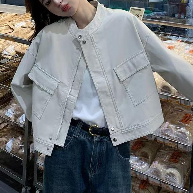 Leather Jacket for Women 2025 Spring and Autumn New Short Motorcycle Jacket Casual Slimming Simple Commuter