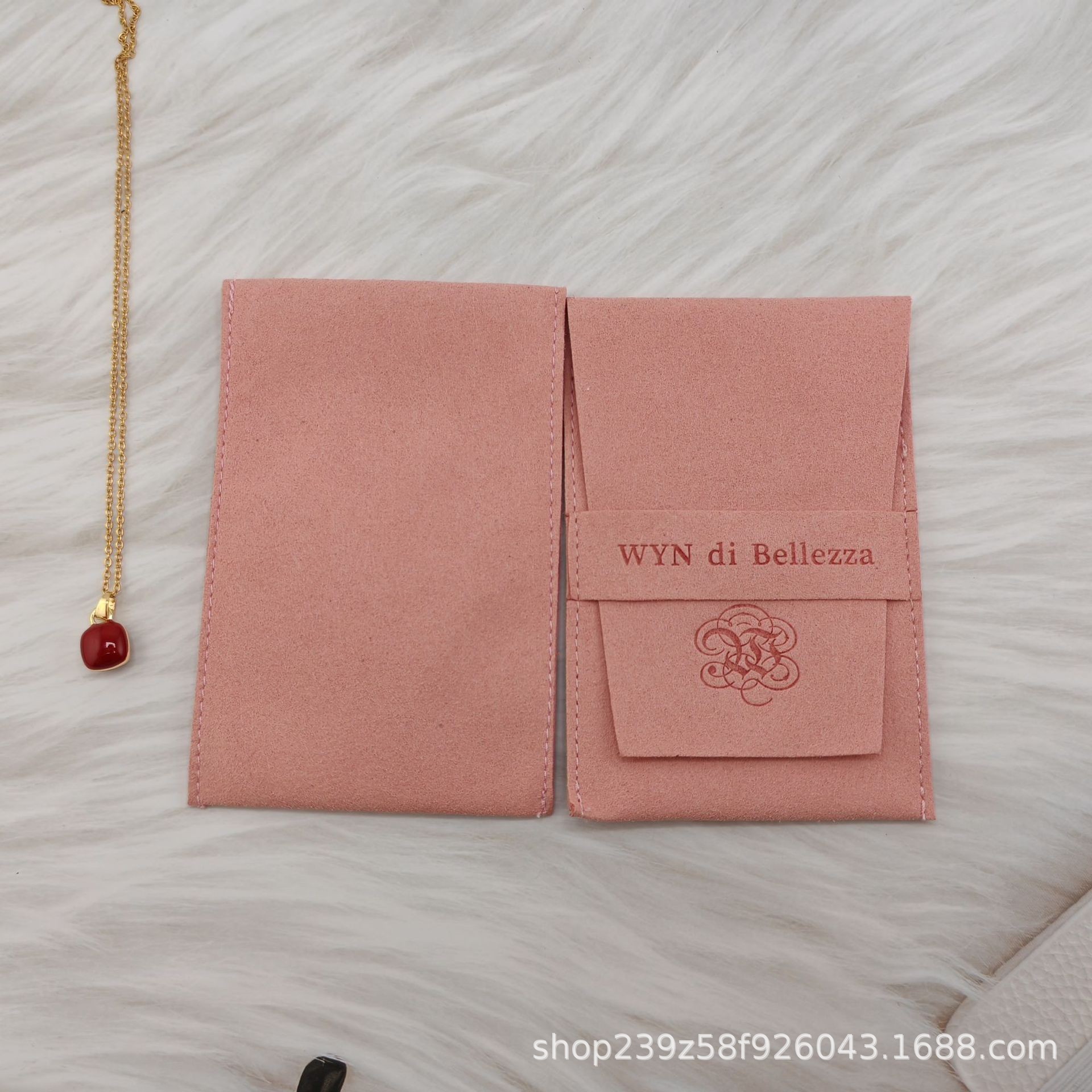 工厂批发浅粉长款超纤信封袋刮痧板化妆品珠宝首饰收纳袋免费打样