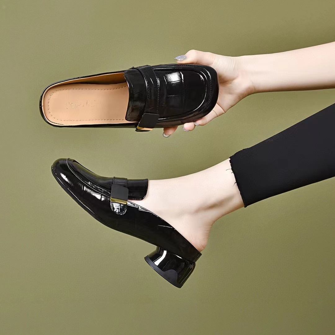 Sandal nữ quai ngang gót vuông da thật, gót thấp 3 cm, đế mềm, phong cách thanh lịch — đen chi tiết 4
