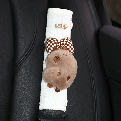 car decoration cute decoration — Seat belt shoulder pad - bow-side-capibala-1-puff-shoulder-pad