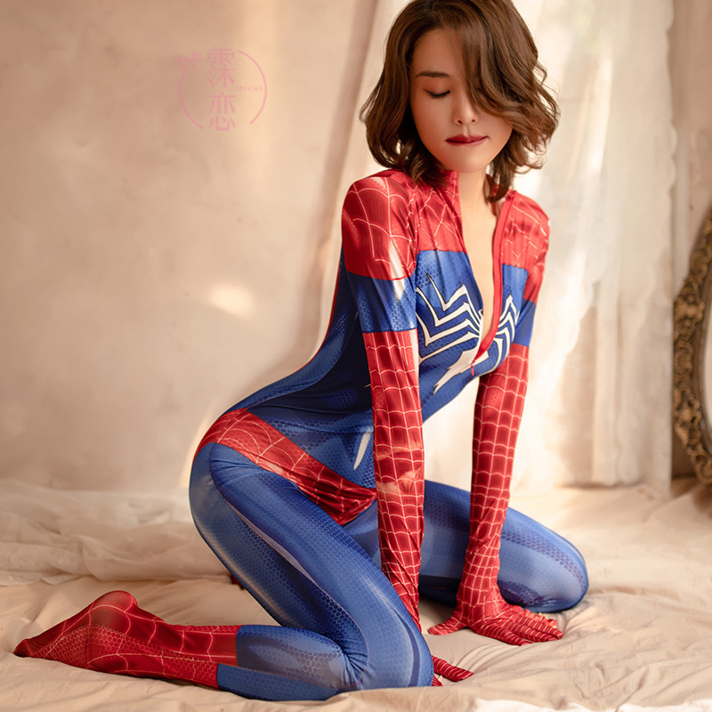 Sexy Lingerie European and American Red Spider-Man Sexy Tight Uniform Extra Long Zipper Crotch Temptation Anime Character Cos