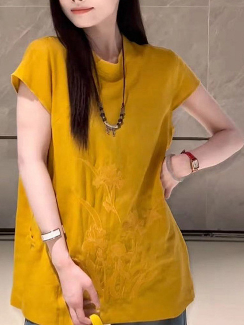 新しい中国風の女性のための白いトップス 2025 夏の新しいハイエンドのレトロなファッション刺繍半袖シャツ女性のための|undefined