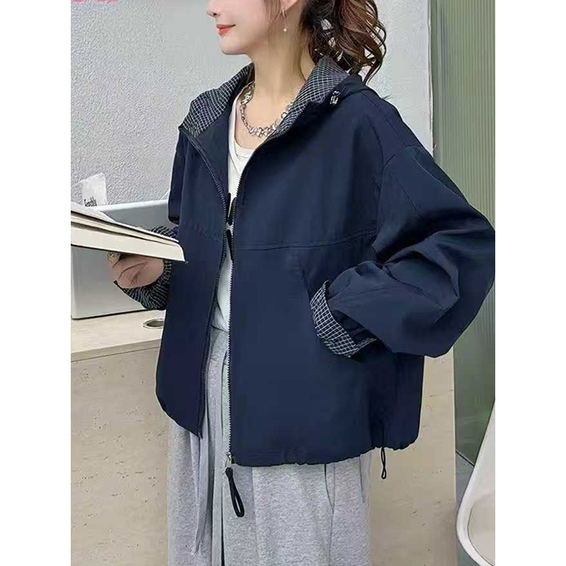 2025春季新款宽松大码连帽长袖工装风外套女 休闲百搭纯色棒球服|undefined