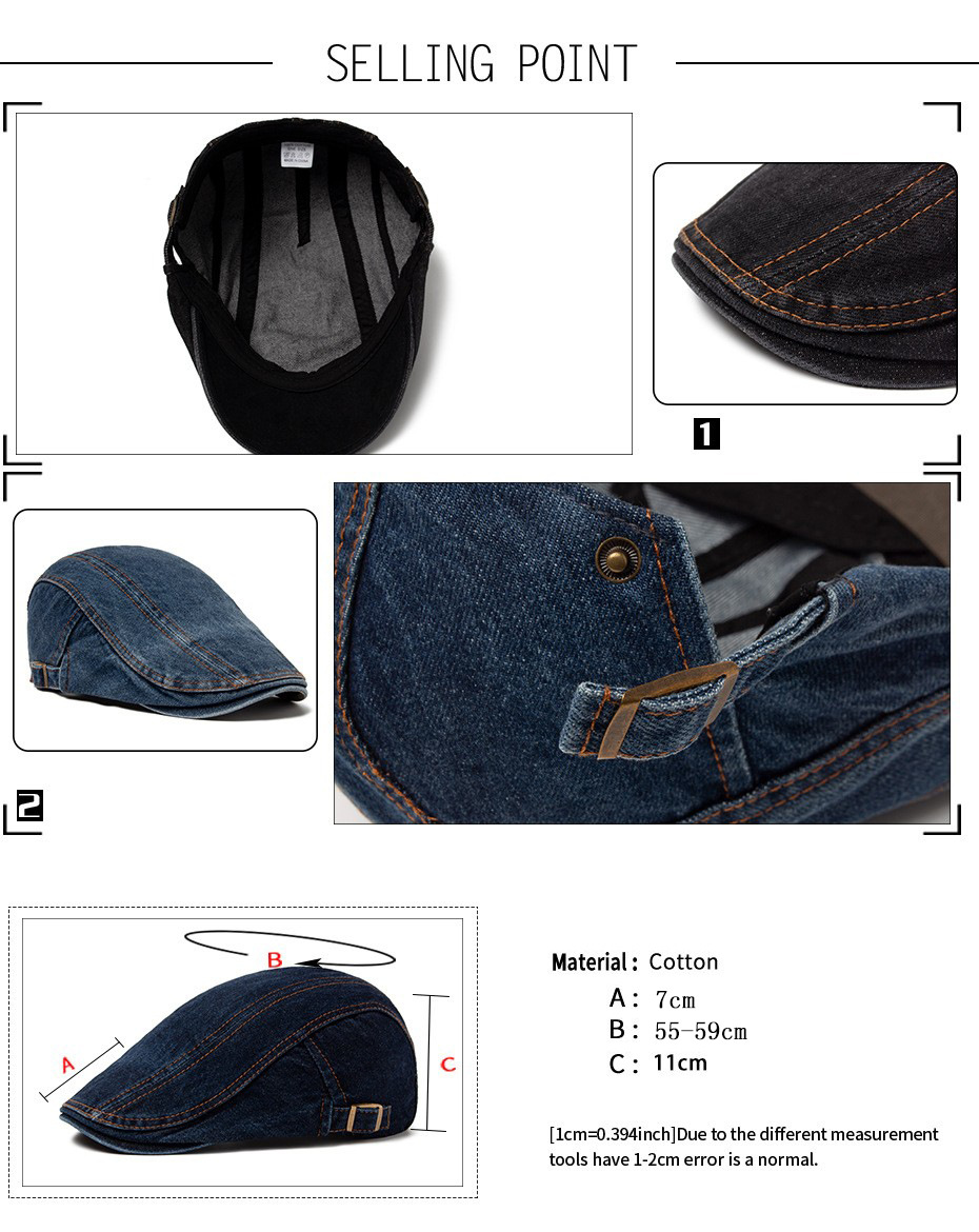 Berretto in denim lavato da uomo primaverile e autunnale, cappello a becco d'anatra in puro cotone con protezione solare, cappello femminile in stile britannico_voghion.com