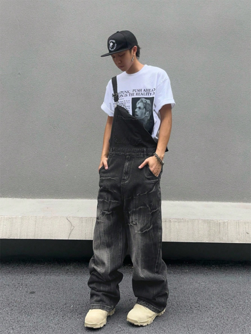 Retro Washed Lightning Bolt Pattern Jeans for Men High Street Vibe Style Design Niche Trendy Brand Cool And Edgy Pants_mkmklike.com