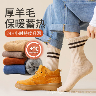 Long Socks Men's Winter fleece-lined Thickened Warm Wool Socks Men's Mid-barrel Sports Winter Thick Cashmere Zhuji