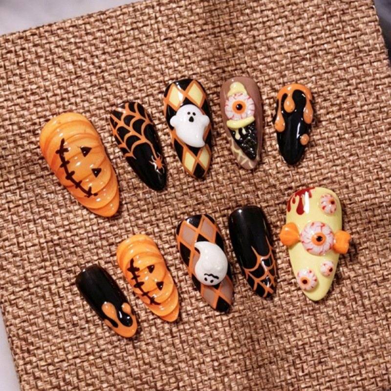 3D Stereo Relief Quirky Cute Pumpkin Ghost Nail Art Cross-Border Foreign Trade Hot-Selling Halloween Nail Art Wholesale 3D Stereo Relief Quirky Cute Pumpkin Ghost Nail Art Cross-Border Foreign Trade Hot-Selling Halloween Nail Art Wholesale