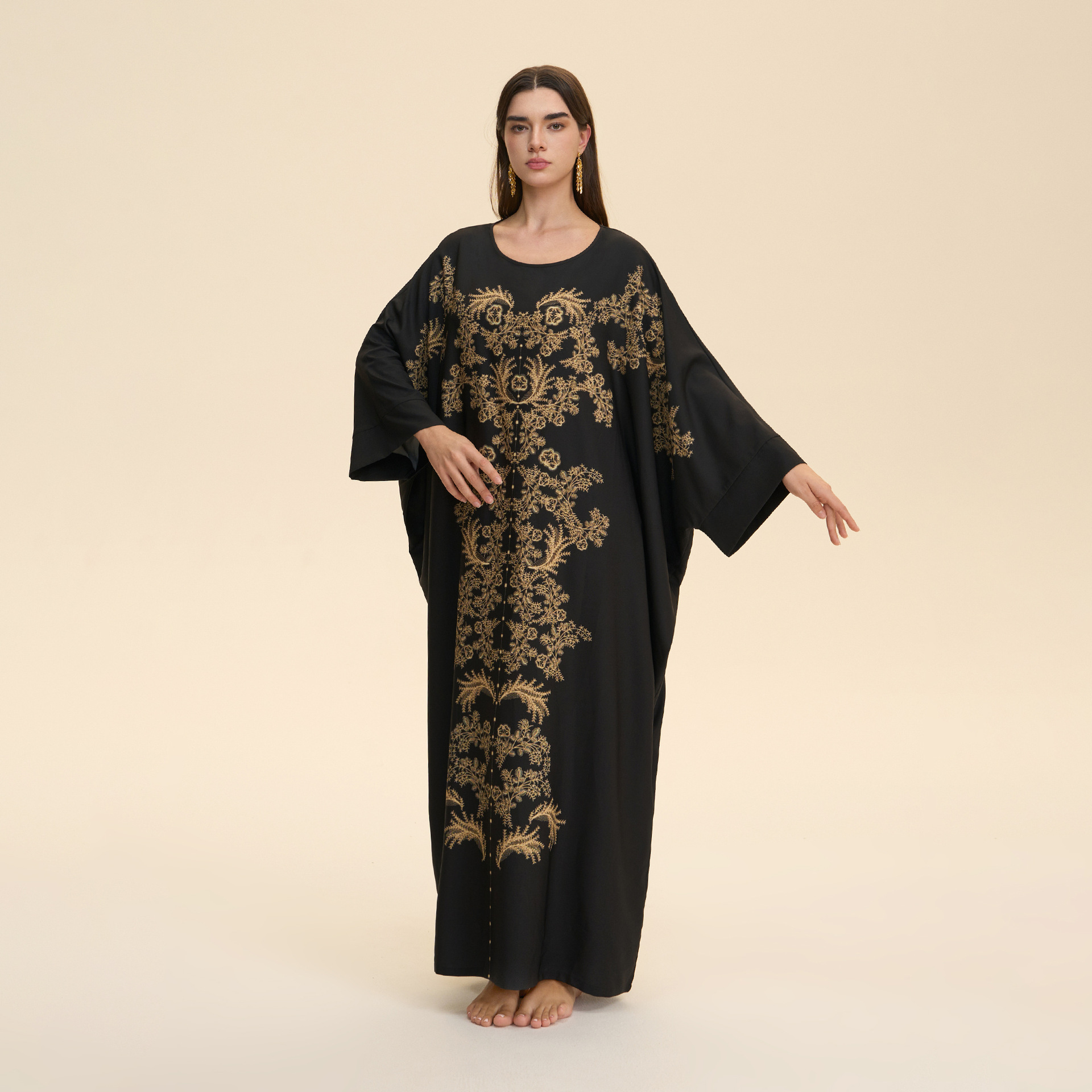 Foreign Trade Cross-border Middle Eastern Robe, Four-way Stretch Pajamas For Women, Loose, Luxurious, Fashionable Print,_ecoleips.com