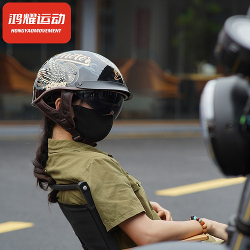 Retro helmet cruise motorcycle scoop helmet 3c certified men's and women's motorcycle Harley half helmet electric battery car safety helmet