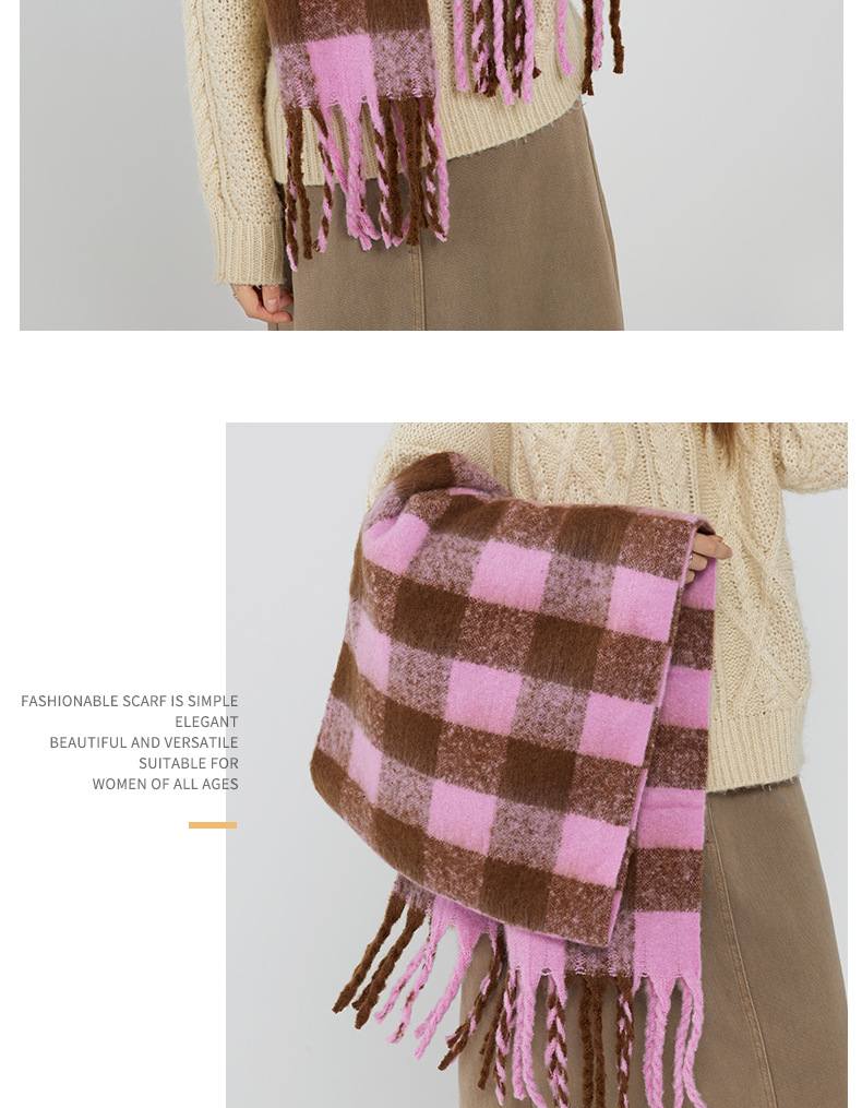 Bufanda mujer de imitación cachemira con estampado ajedrez invierno_voghion.com