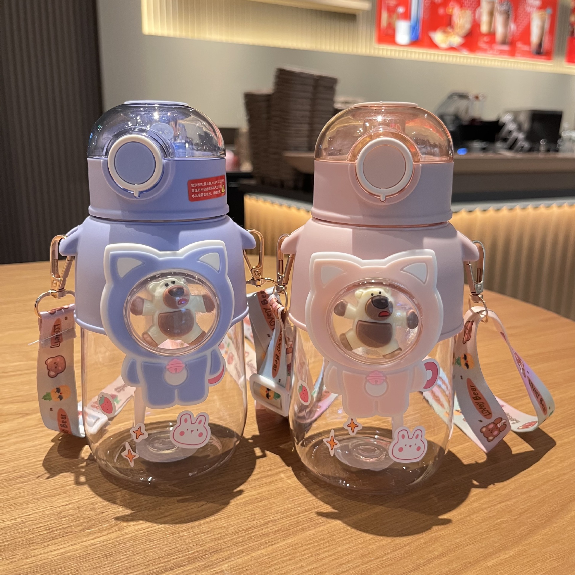 Vaso de Paja de Gran Capacidad, Popular Vaso de Plástico, Vaso Infantil Anticaídas con Dibujos Animados y Correa, Vaso Portátil