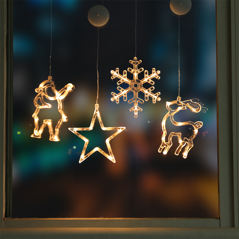 Luces LED Decorativas Navideñas con Forma de Estrella, Copos de Nieve y Renos para Ventanas, Habitaciones y Decoración de Fondo