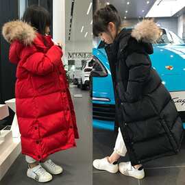 女童羽绒棉服中长款款洋气儿童长款过膝韩版男童冬装加厚棉袄